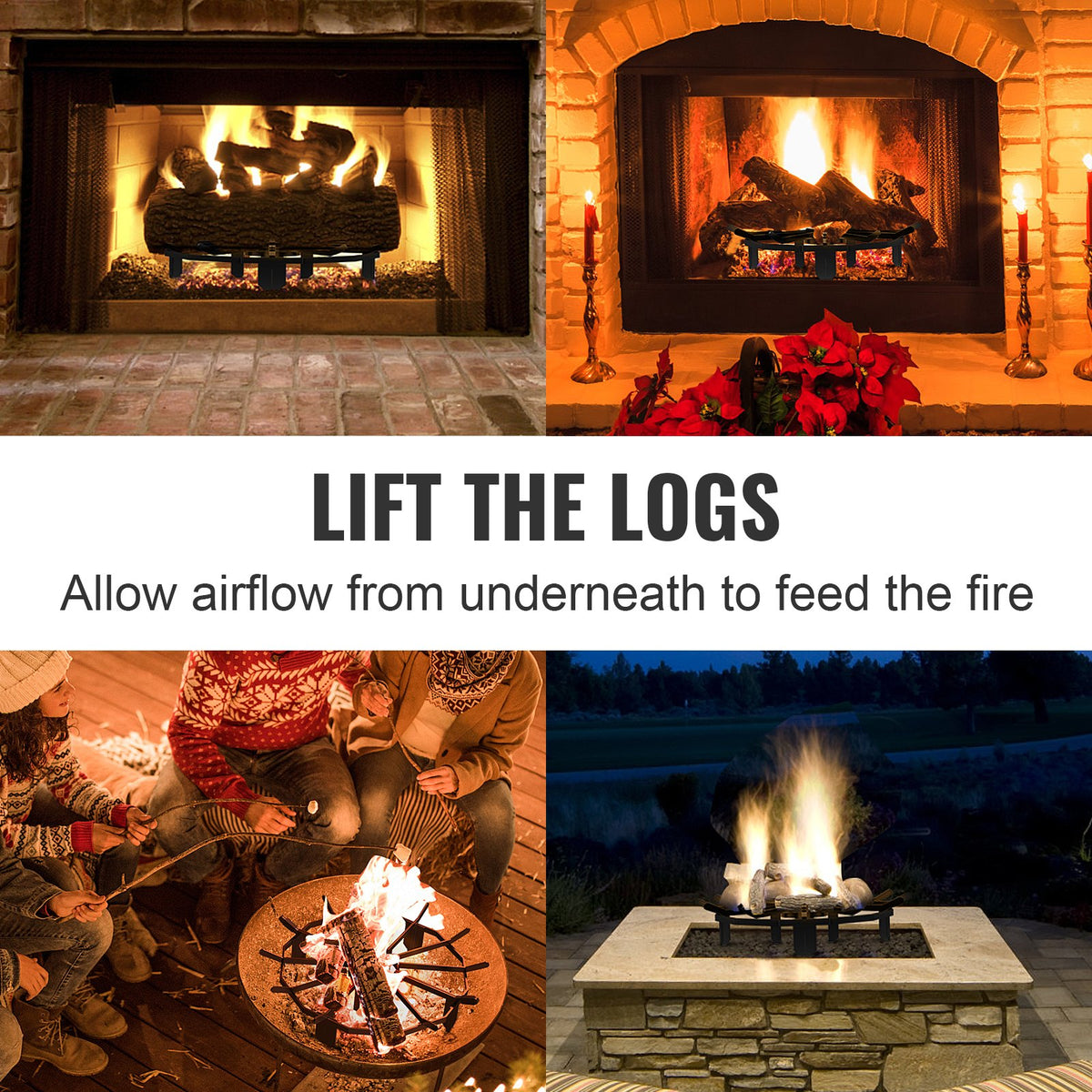 Log Grate 27 Inch | Heavy Duty Steel Firewood Rack with 6 Legs | Powder-Coated Finish | For Wood Stoves & Outdoor Fire Pits