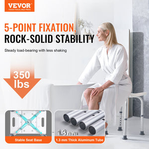 Shower Chair Adjustable Height | Built-In Handles | Non-Slip Seat for Shower or Tub | 158.8kg Capacity | For Elderly & Disabled