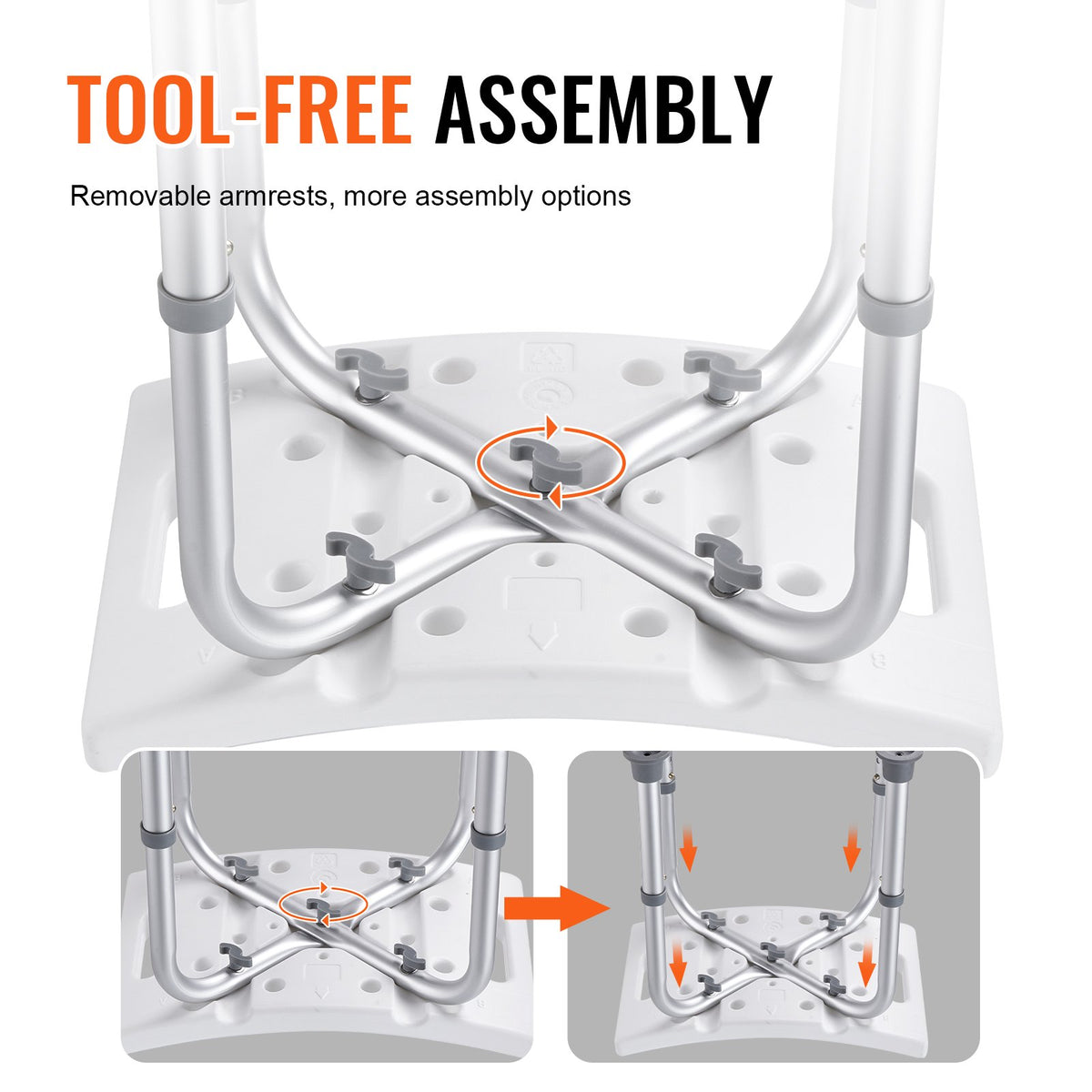 Shower Chair Adjustable Height | Built-In Handles | Non-Slip Seat for Shower or Tub | 158.8kg Capacity | For Elderly & Disabled