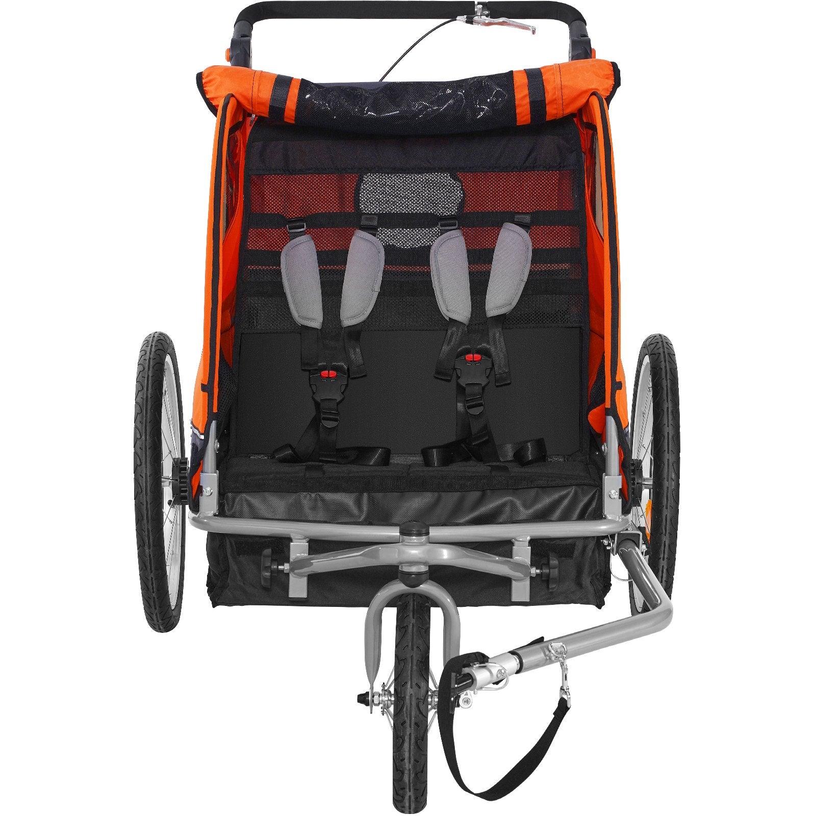 Bike Trailer for Toddlers & Kids | Double Seat 40kg Load | 2-in-1 Canopy Carrier Converts to Stroller | Tow-Behind Foldable Bicycle Trailer with Universal Coupler | Orange & Grey