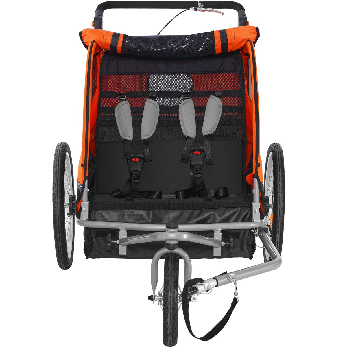 Bike Trailer for Toddlers & Kids | Double Seat 40kg Load | 2-in-1 Canopy Carrier Converts to Stroller | Tow-Behind Foldable Bicycle Trailer with Universal Coupler | Orange & Grey