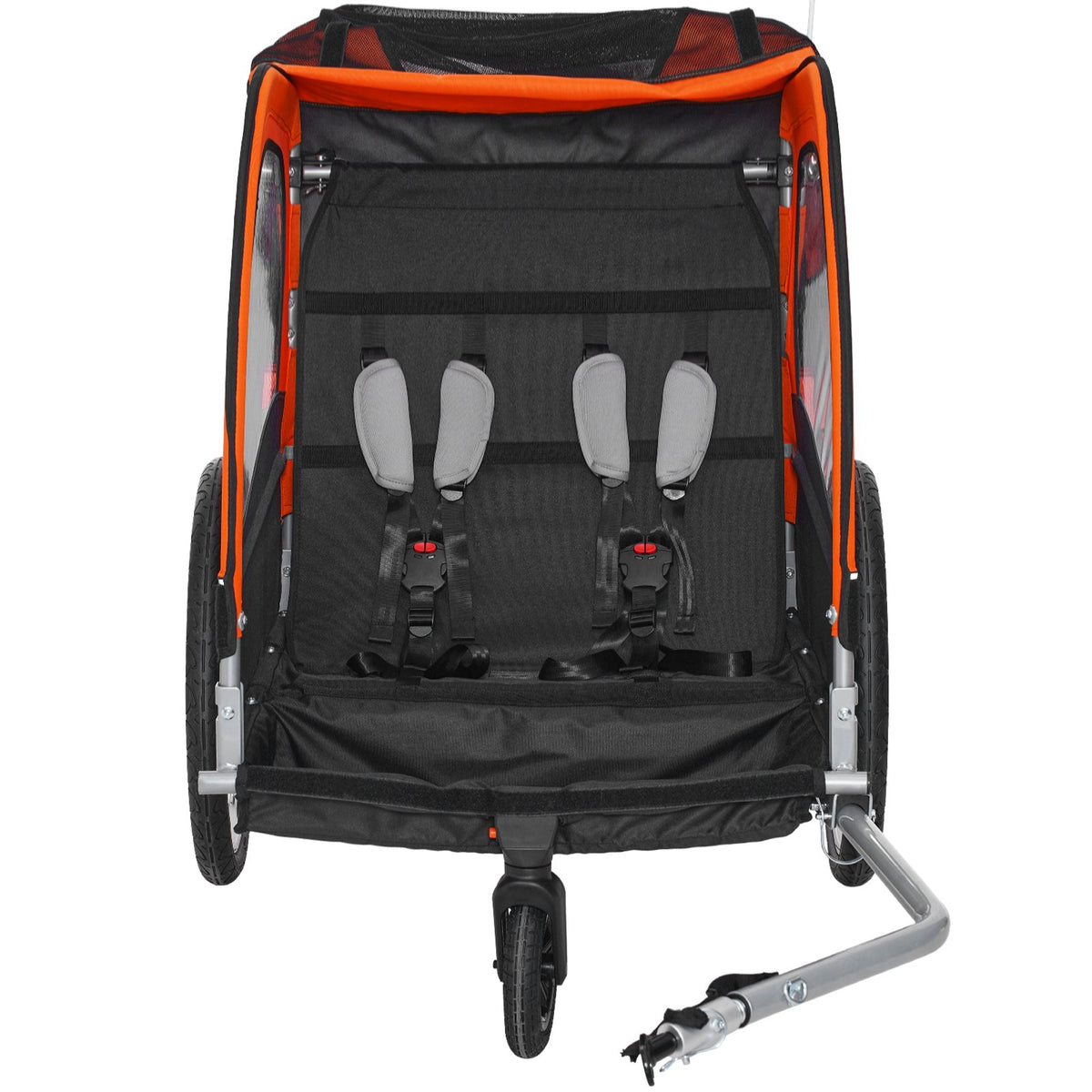 Bike Trailer for Toddlers & Kids | Double Seat 45kg Load | 2-in-1 Canopy Carrier Converts to Stroller | Tow-Behind Foldable Bicycle Trailer with Universal Coupler | Orange & Grey