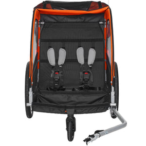 Bike Trailer for Toddlers & Kids | Double Seat 45kg Load | 2-in-1 Canopy Carrier Converts to Stroller | Tow-Behind Foldable Bicycle Trailer with Universal Coupler | Orange & Grey