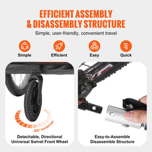 Bike Trailer for Toddlers & Kids | Double Seat 45kg Load | 2-in-1 Canopy Carrier Converts to Stroller | Tow-Behind Foldable Bicycle Trailer with Universal Coupler | Orange & Grey