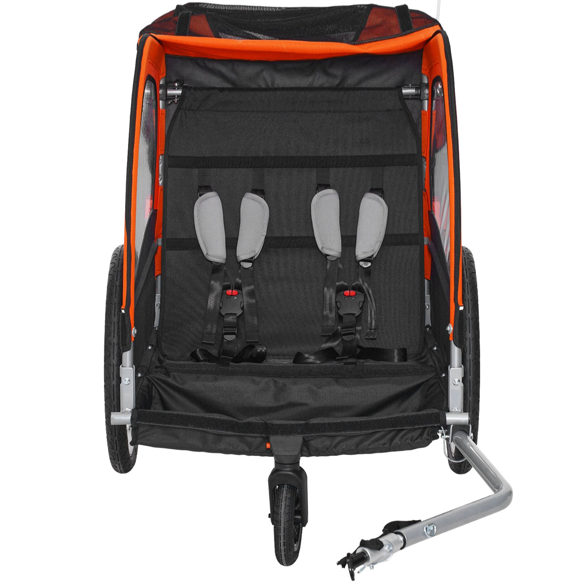 Bike Trailer for Toddlers & Kids | Double Seat 45kg Load | 2-in-1 Canopy Carrier Converts to Stroller | Tow-Behind Foldable Bicycle Trailer with Universal Coupler | Orange & Grey
