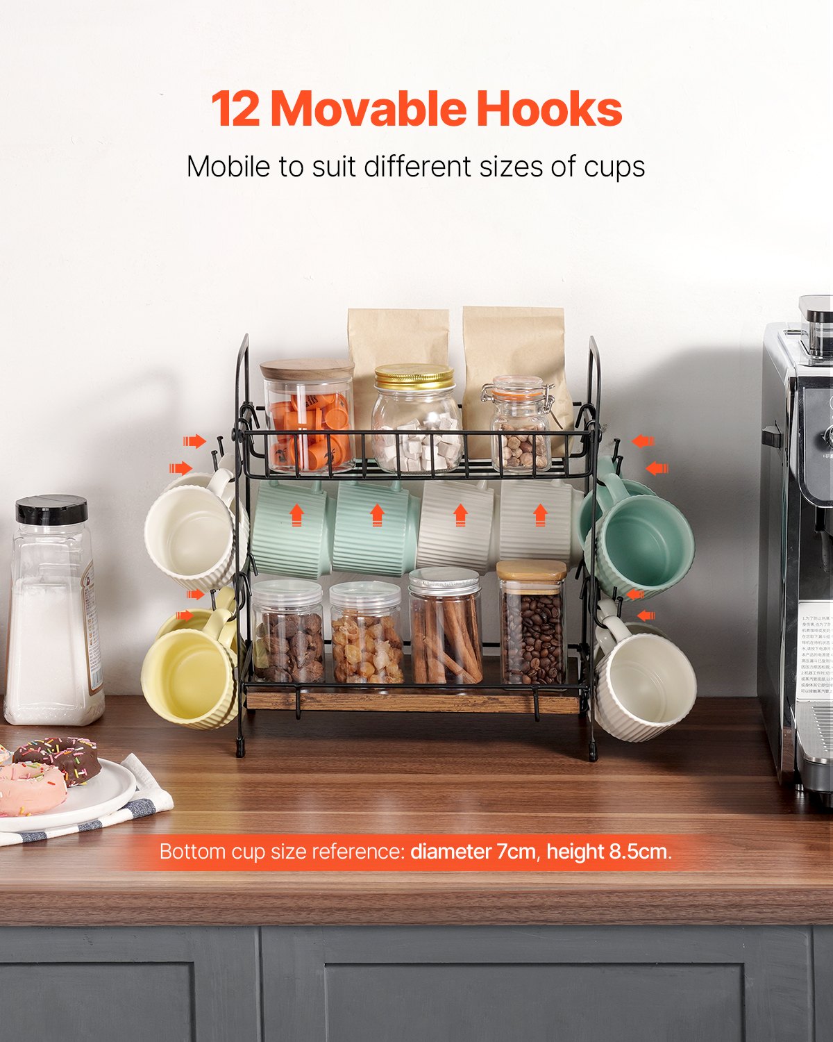 Coffee Bar Organizer | 2-Tier Countertop Stand with 12 Hooks