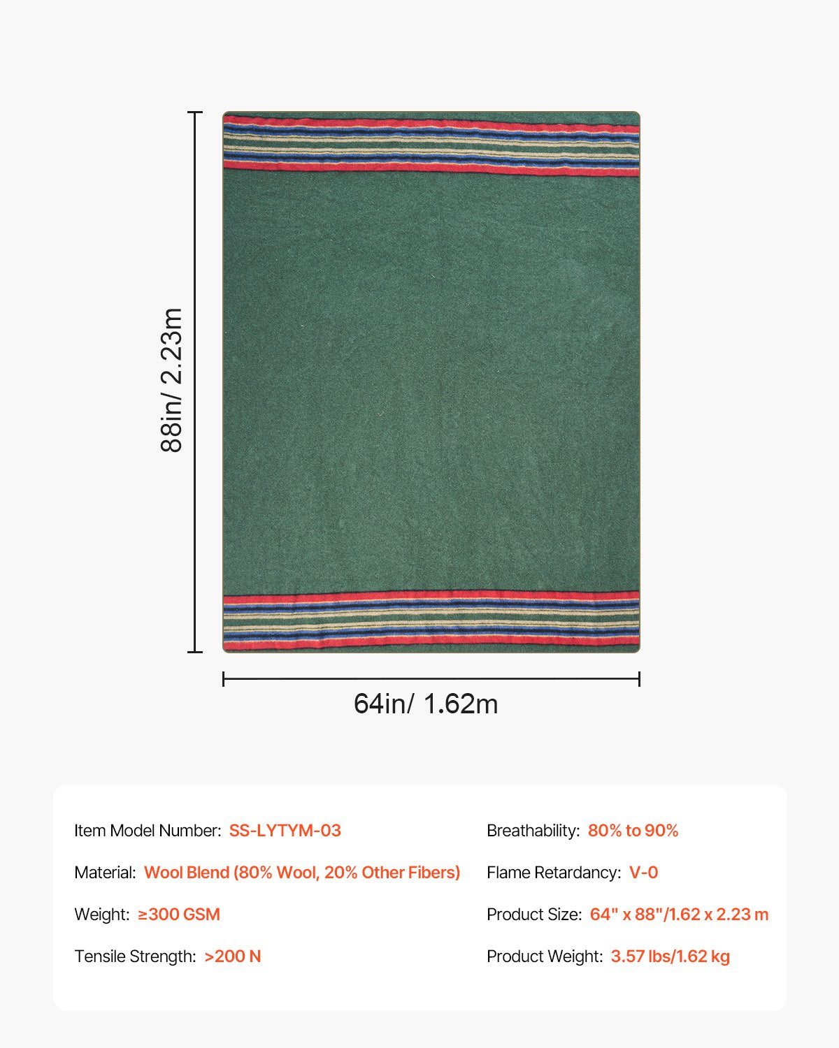 Wool Camping Blanket 1.62x2.23m | Warm Outdoor Blanket for Hiking, Travel & Camping