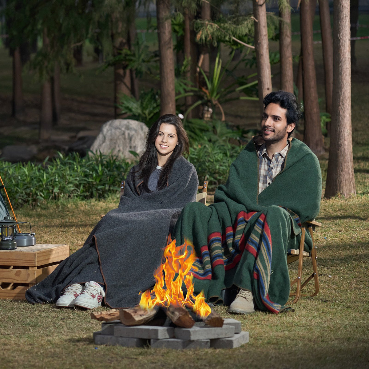 Wool Camping Blanket 1.62x2.23m | Warm Outdoor Blanket for Hiking, Travel & Camping