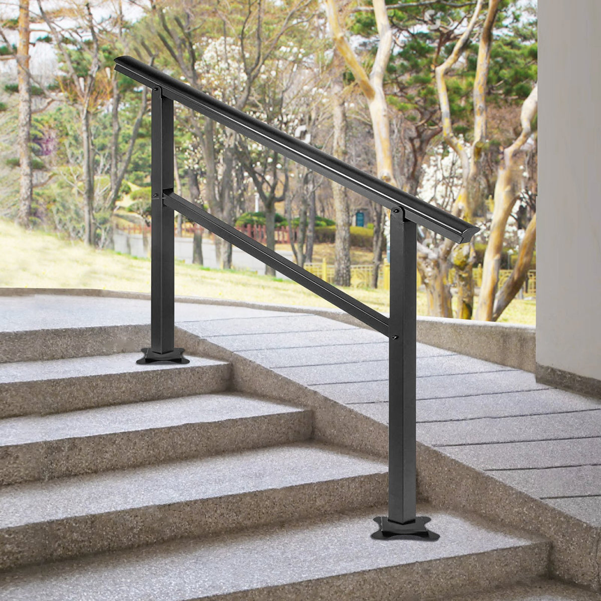 Outdoor Stair Handrail 47.6"x35.2" | Adjustable 0°-30° | Fits 3-4 Steps | Black Aluminum