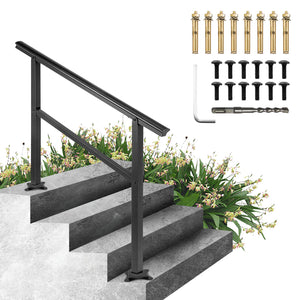 Outdoor Stair Handrail 47.6"x35.2" | Adjustable 0°-30° | Fits 3-4 Steps | Black Aluminum
