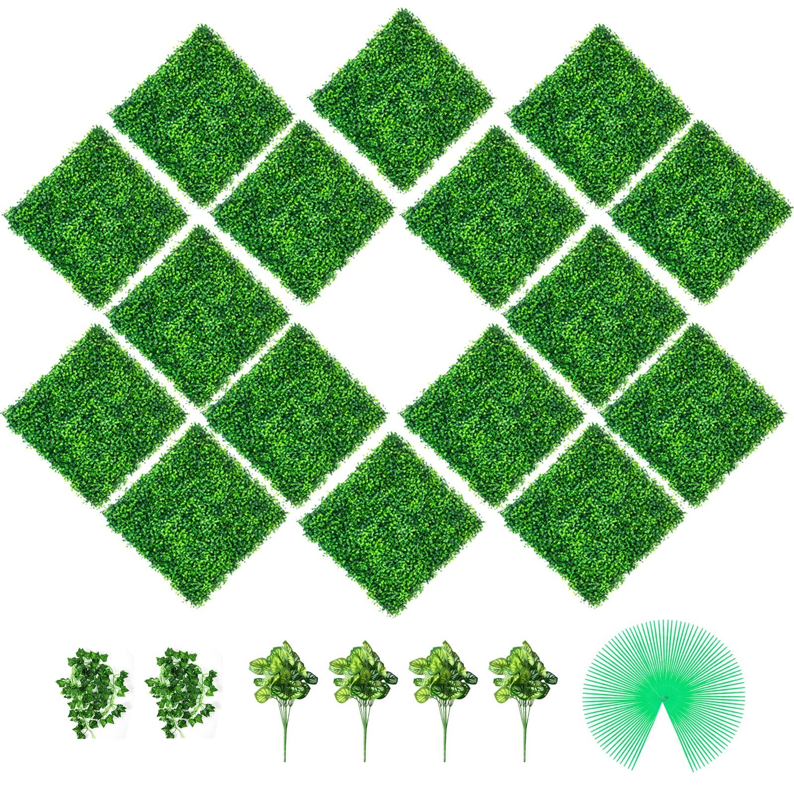 Artificial Boxwood Panels 16 Pack | 20"x20" Hedge Wall Panels | 1.6" Thick PE Grass Backdrop | Privacy Screen for Garden, Fence, Indoor & Outdoor Decor