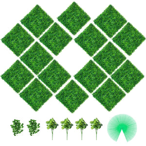 Artificial Boxwood Panels 16 Pack | 20"x20" Hedge Wall Panels | 1.6" Thick PE Grass Backdrop | Privacy Screen for Garden, Fence, Indoor & Outdoor Decor