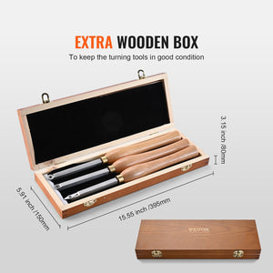 Wood Lathe Chisel Set 3 Piece | Carbide Turning Tools with Square, Round & Diamond Blades | 20cm Handles & Wooden Storage Box