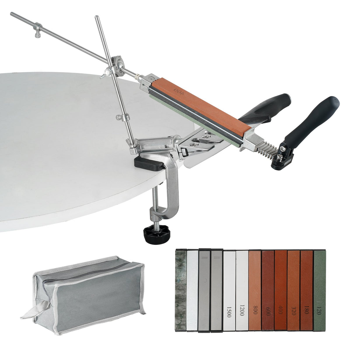 Knife Sharpening Kit | Rotation Flip Fixed Angle System with 12 Whetstones (120-10000 Grit) | For Knives & Scissors