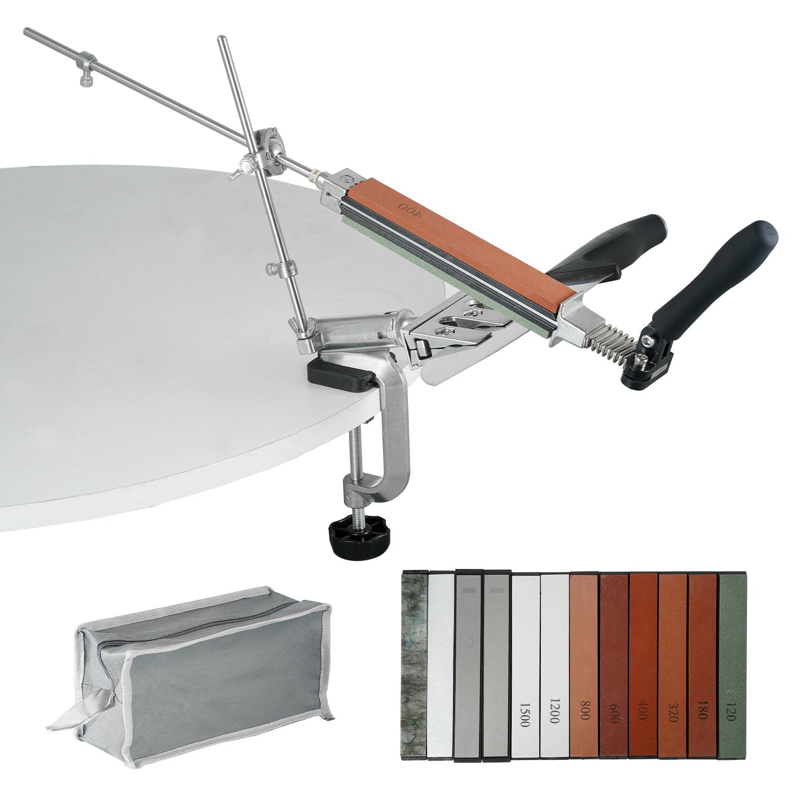Knife Sharpening Kit | Rotation Flip Fixed Angle System with 12 Whetstones (120-10000 Grit) | For Knives & Scissors