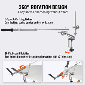 Knife Sharpening Kit | Rotation Flip Fixed Angle System with 12 Whetstones (120-10000 Grit) | For Knives & Scissors
