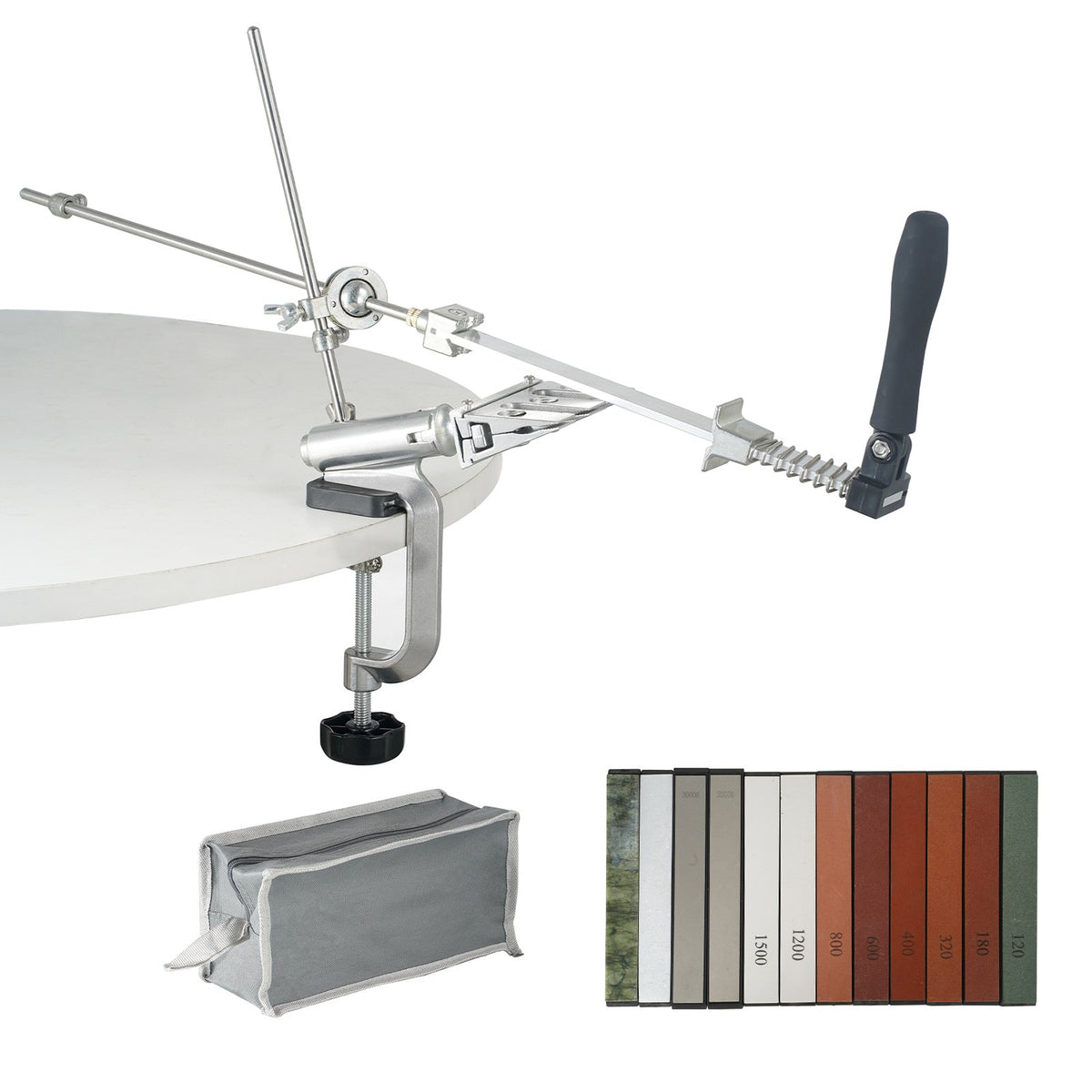 Knife Sharpening Kit | Rotation Flip Fixed Angle System with 12 Whetstones (120-10000 Grit) | For Knives & Scissors