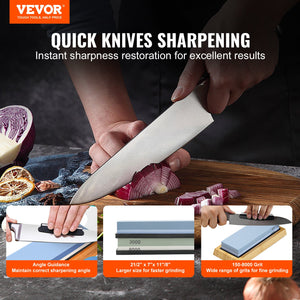 Knife Sharpening Kit 10 Piece | Dual-Sided Whetstones 400/1000 & 3000/8000 | Includes Bases, Guides & Flattening Stone