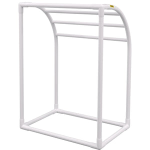 Pool Towel Rack 5 Bar | Milky PVC Freestanding Rack with 8 Clips & Mesh Bag | For Poolside, Beach & Outdoor Storage
