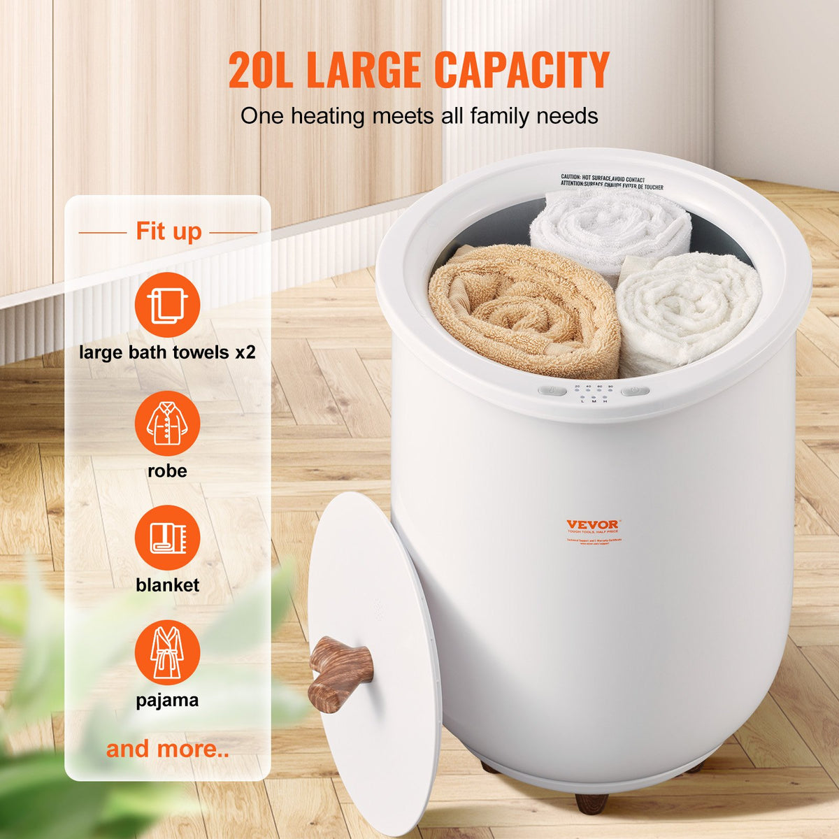 Towel Warmer Bucket 20L | Large Bathroom Towel Heater with Auto Shut-Off & 4-Level Timer | Fits 2 Oversized Towels, Bathrobes or Blankets | ETL & FCC Certified