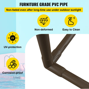 Pool Towel Rack 5 Bar | Brown PVC Freestanding Rack with 8 Clips & Mesh Bag | For Poolside, Beach & Outdoor Storage