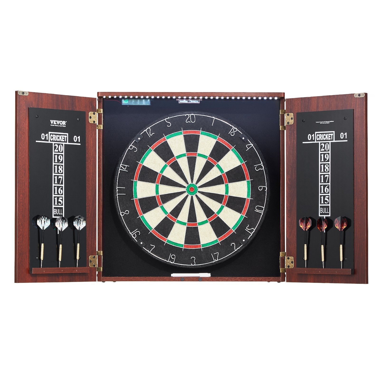 Dartboard & Cabinet Set | Official Size Steel Tip Dart Game with Accessories