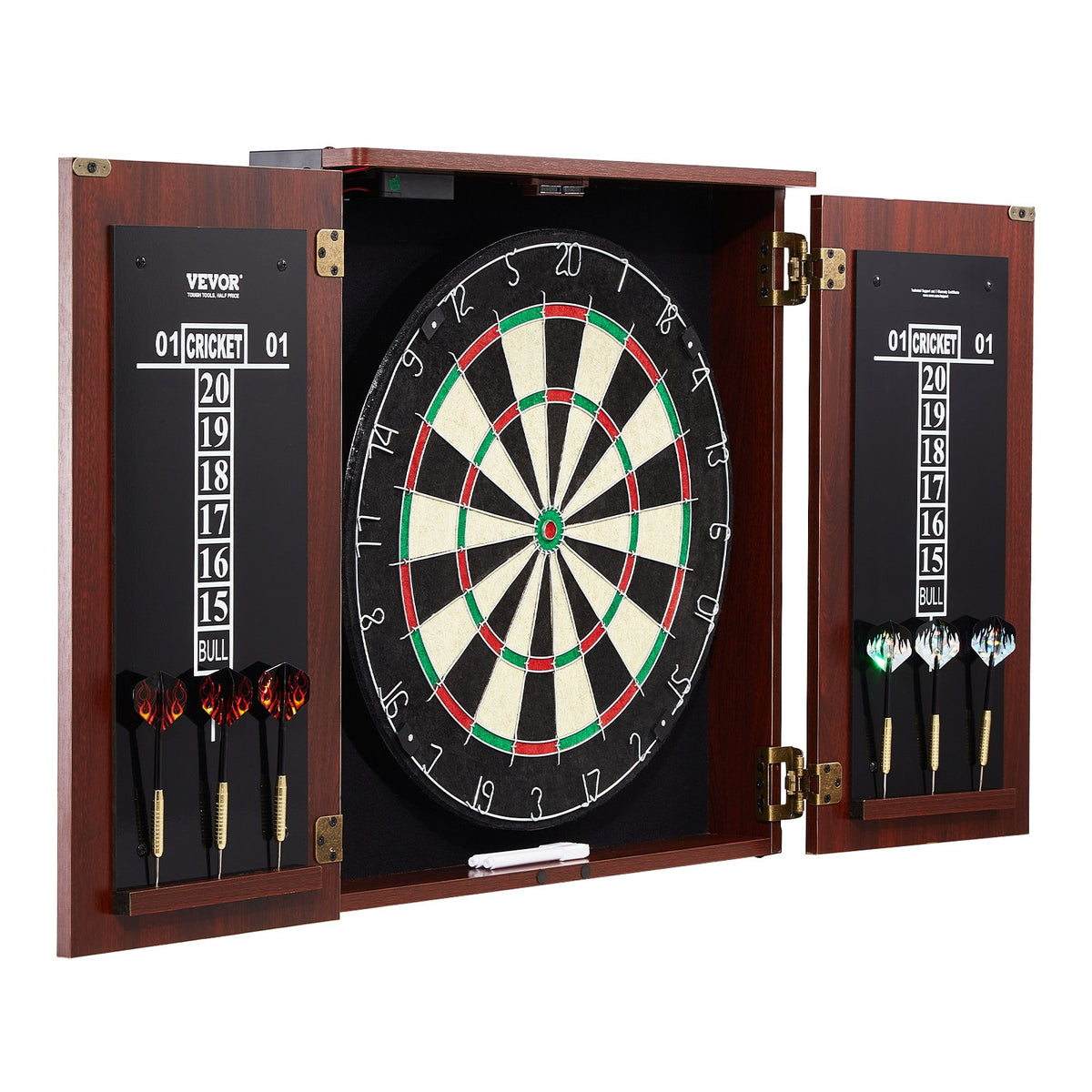 Dartboard & Cabinet Set | Official Size Steel Tip Dart Game with Accessories
