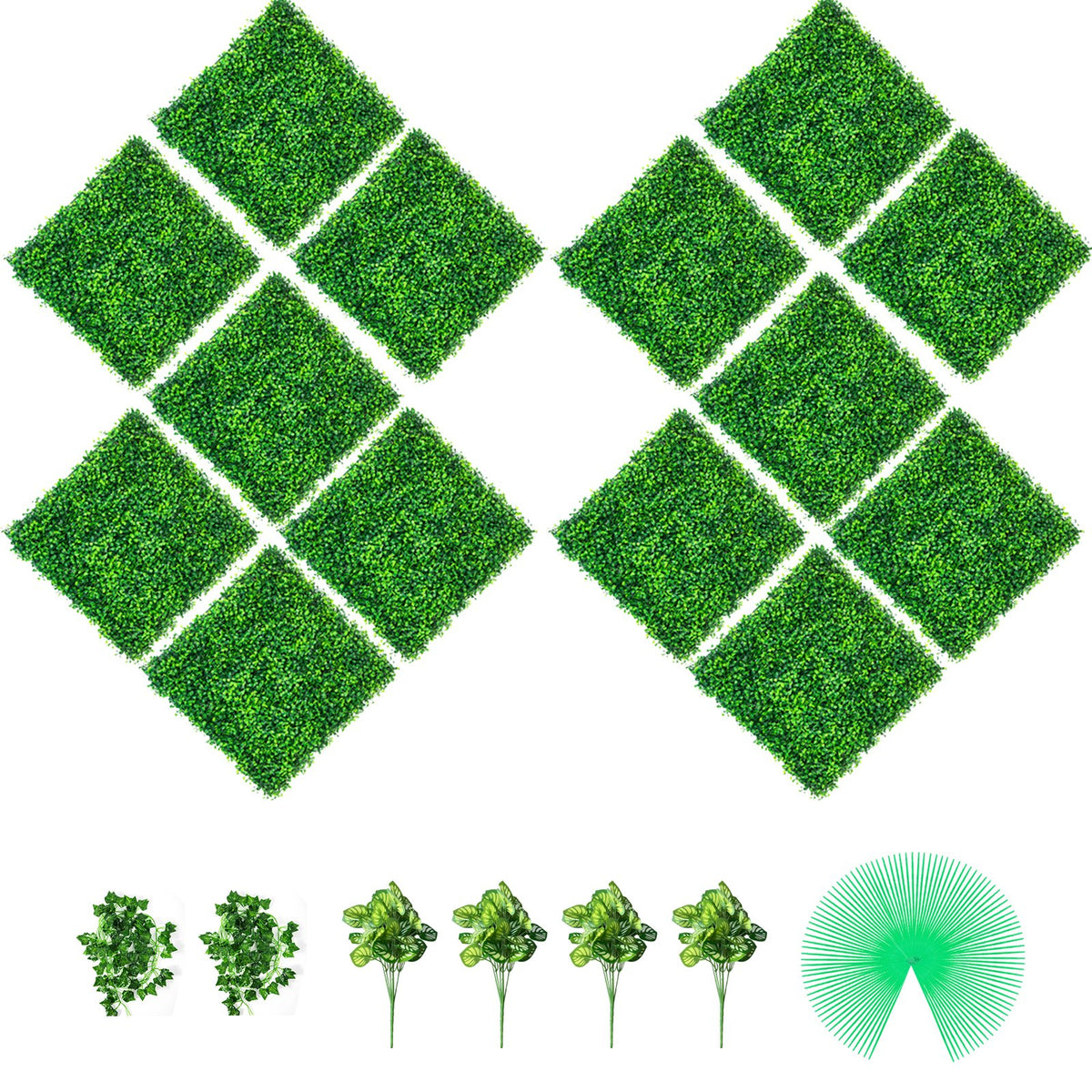 Artificial Boxwood Panels 14 Pack | 50.8x50.8cm Hedge Wall Panels | 4cm Thick PE Grass Backdrop | Privacy Screen for Outdoor & Indoor Decoration
