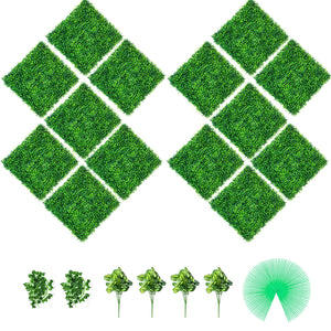 Artificial Boxwood Panels 14 Pack | 50.8x50.8cm Hedge Wall Panels | 4cm Thick PE Grass Backdrop | Privacy Screen for Outdoor & Indoor Decoration