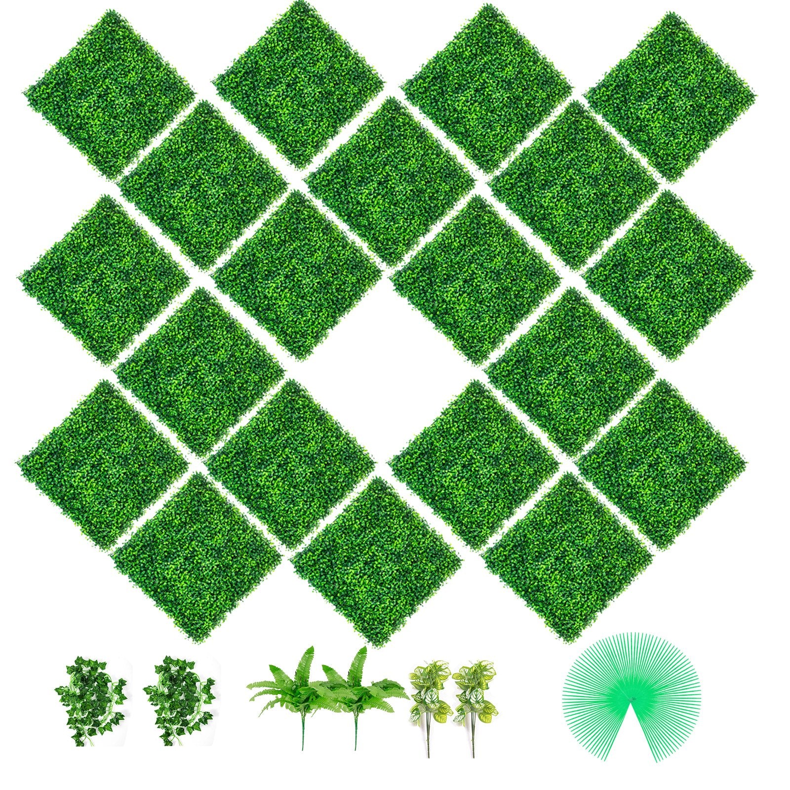 Artificial Boxwood Panels 20 Pack | 20"x20" Hedge Wall Panels | 1.6" Thick PE Grass Backdrop | Privacy Screen for Indoor & Outdoor Garden, Fence & Event Decoration