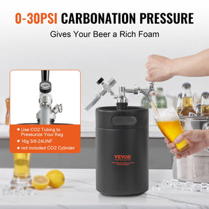 Beer Growler Tap System 5L | 304 Stainless Steel Pressurised Mini Keg | CO2 Regulator & Leak-Proof Tap for Homebrew & Craft Beer