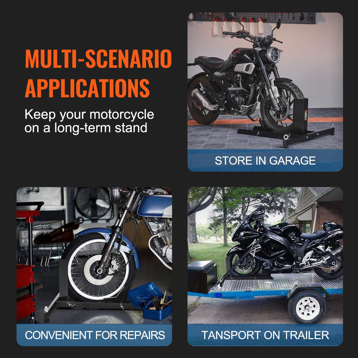 Motorcycle Wheel Chock Upright | 816.5kg Capacity | Heavy Duty Steel Front Wheel Stand | 6 Adjustable Holes | Fits 381-558.8mm Off-Road & Standard Motorcycles