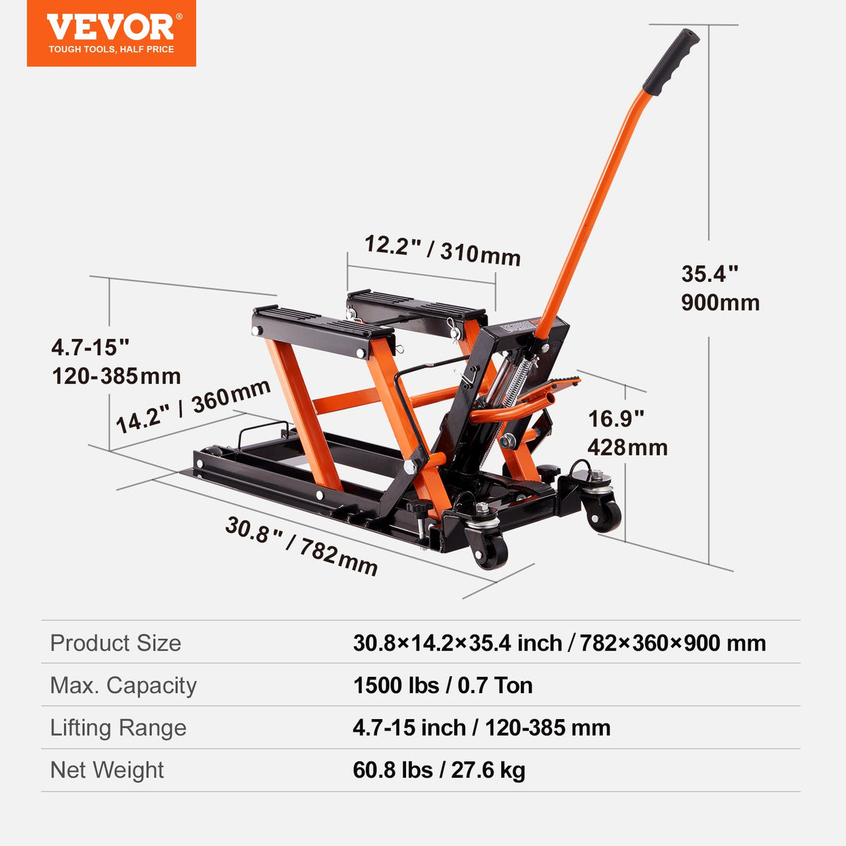 Motorcycle Hydraulic Pump Jack | 1500 lbs ATV Dirt Bike Stand