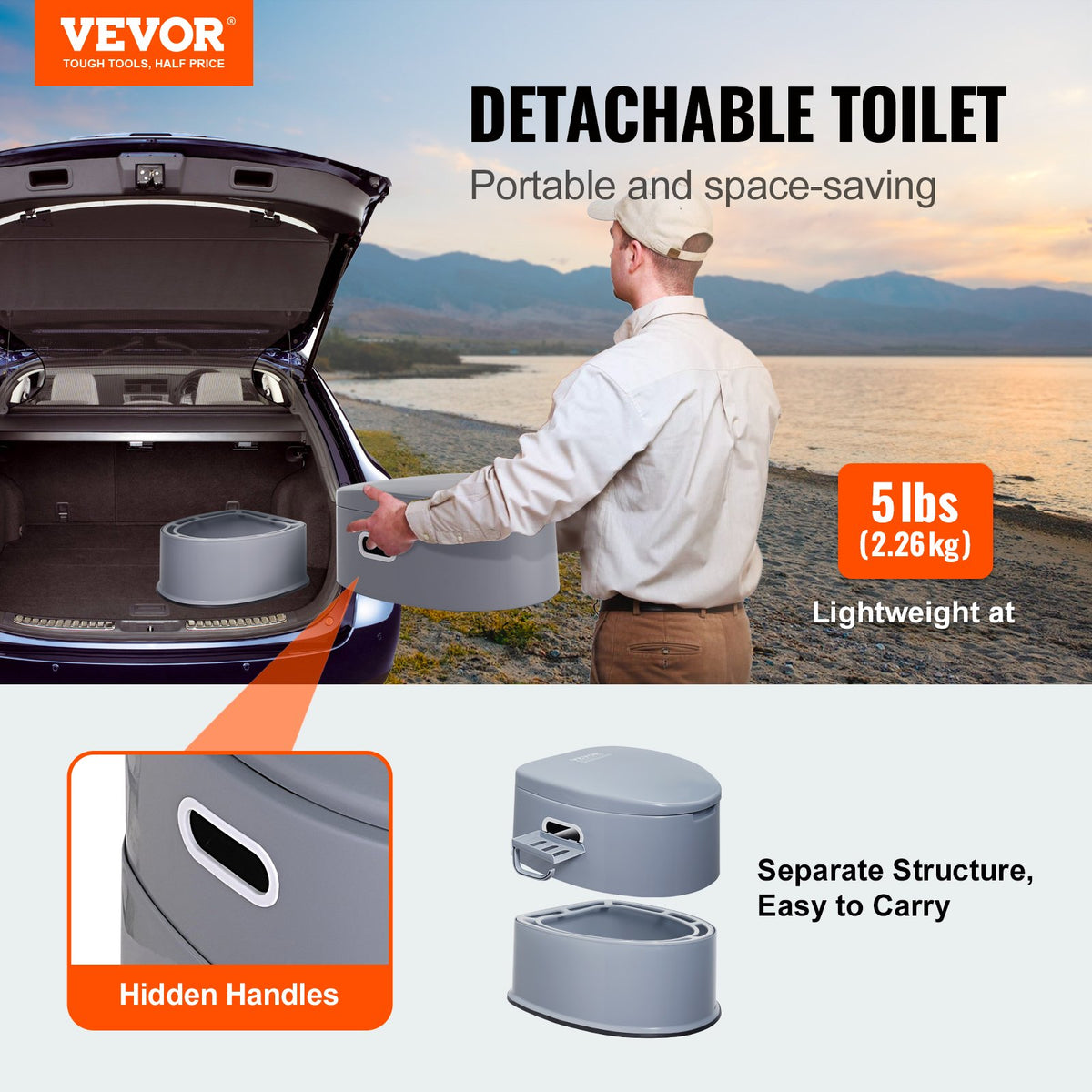 Portable Camping Toilet | 5L Detachable Bucket, Paper Holder & Dual Lids | Travel Toilet for Outdoor & Road Trips