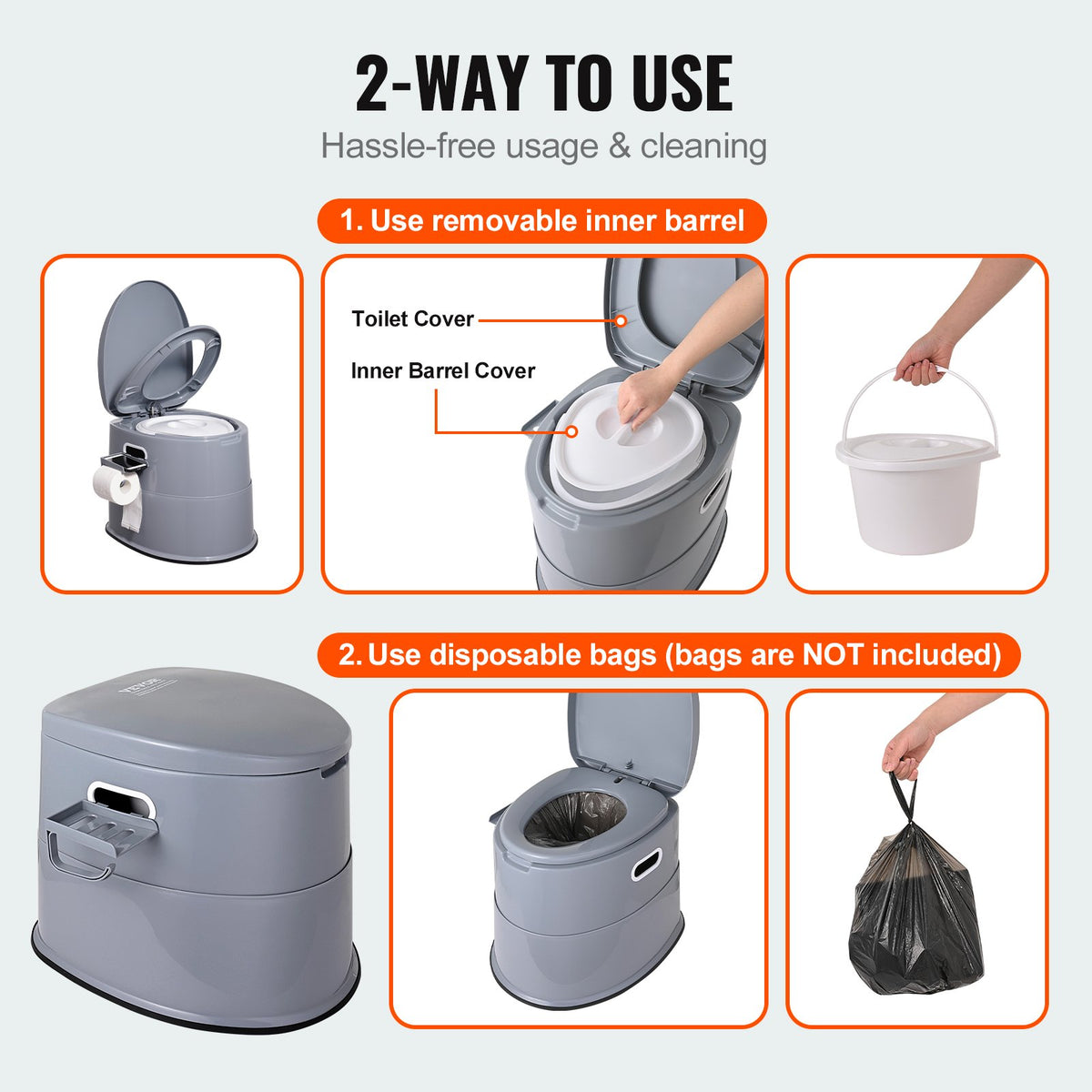 Portable Camping Toilet | 5L Detachable Bucket, Paper Holder & Dual Lids | Travel Toilet for Outdoor & Road Trips