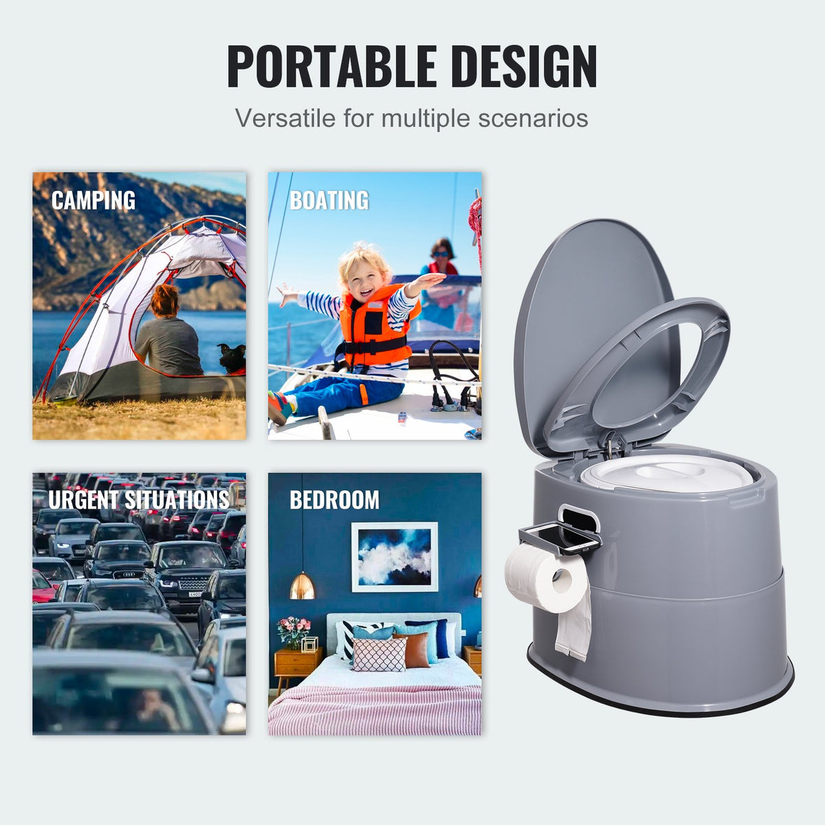 Portable Camping Toilet | 5L Detachable Bucket, Paper Holder & Dual Lids | Travel Toilet for Outdoor & Road Trips