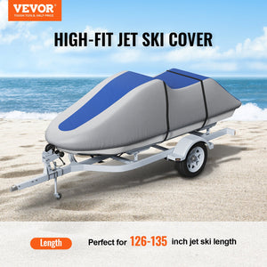 Jet Ski Cover 320-342cm | Waterproof 600D Oxford Fabric | UV Resistant PWC Cover with Buckle Straps | Grey & Blue