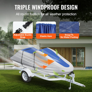 Jet Ski Cover 320-342cm | Waterproof 600D Oxford Fabric | UV Resistant PWC Cover with Buckle Straps | Grey & Blue