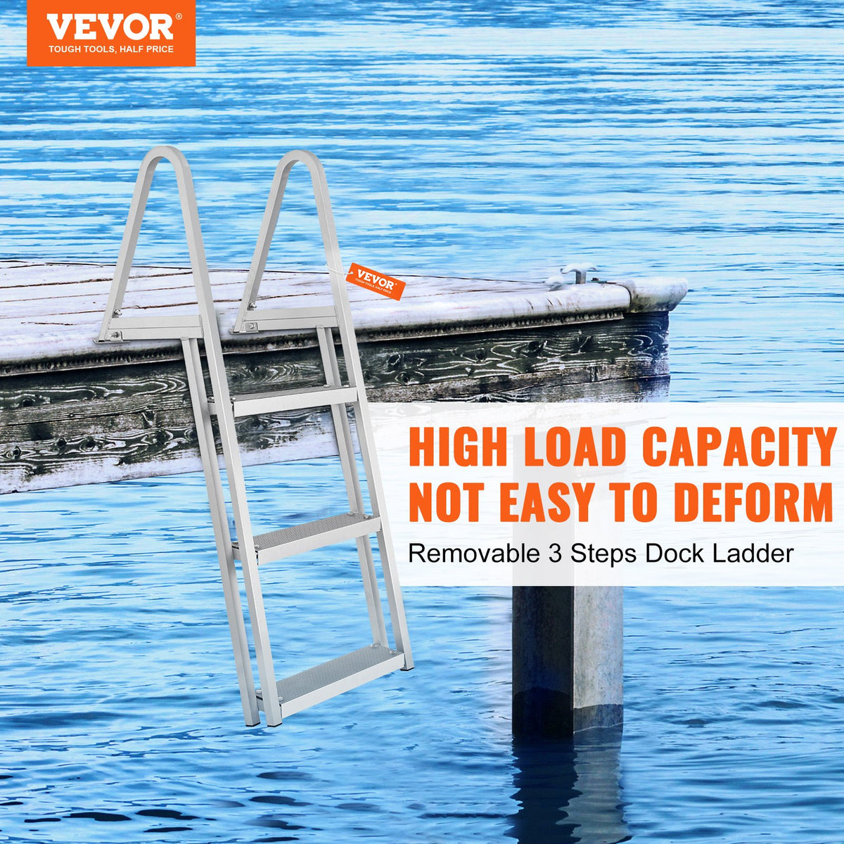 Dock Ladder 3 Step | 159kg Capacity Aluminum Pontoon Boat Ladder | Removable with Non-Slip Steps