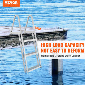 Dock Ladder 3 Step | 159kg Capacity Aluminum Pontoon Boat Ladder | Removable with Non-Slip Steps