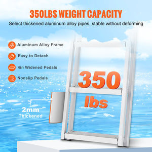Dock Ladder 3 Step | 159kg Capacity Aluminum Pontoon Boat Ladder | Removable with Non-Slip Steps