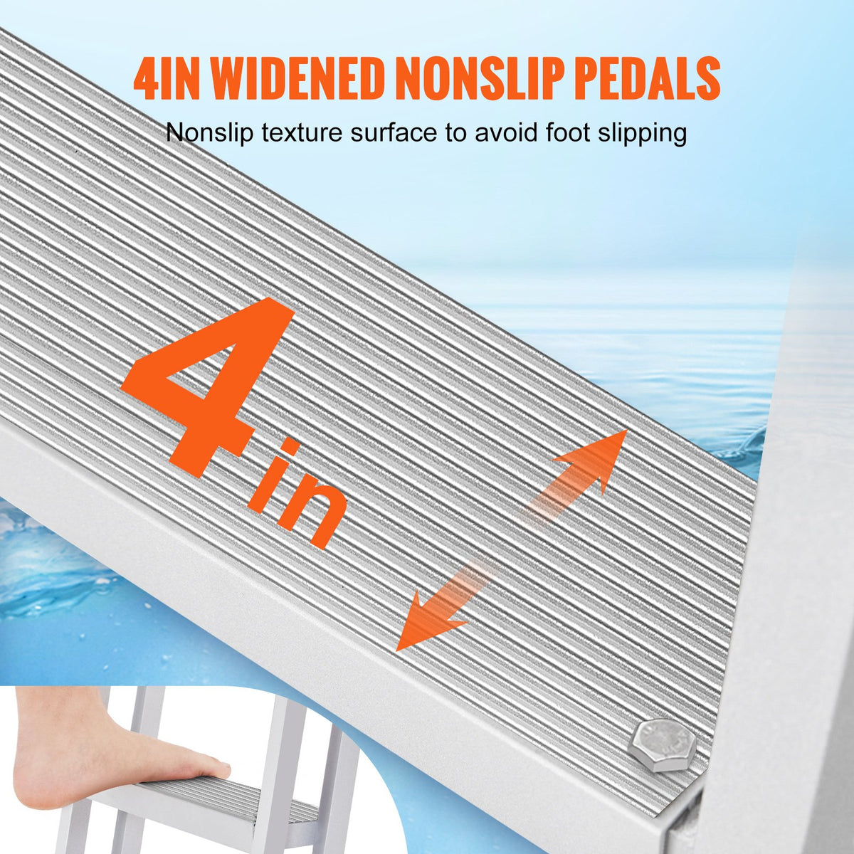 Dock Ladder 3 Step | 159kg Capacity Aluminum Pontoon Boat Ladder | Removable with Non-Slip Steps