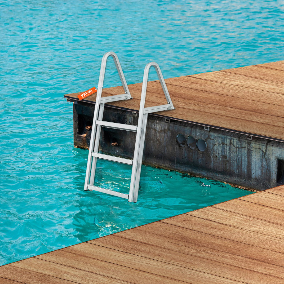 Dock Ladder 3 Step | 159kg Capacity Aluminum Pontoon Boat Ladder | Removable with Non-Slip Steps