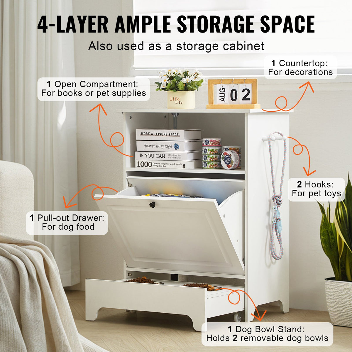 Pet Feeding Station | 2 Elevated Dog Bowls with Food & Toy Storage Cabinet | Wooden Pet Furniture