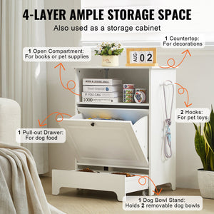 Pet Feeding Station | 2 Elevated Dog Bowls with Food & Toy Storage Cabinet | Wooden Pet Furniture