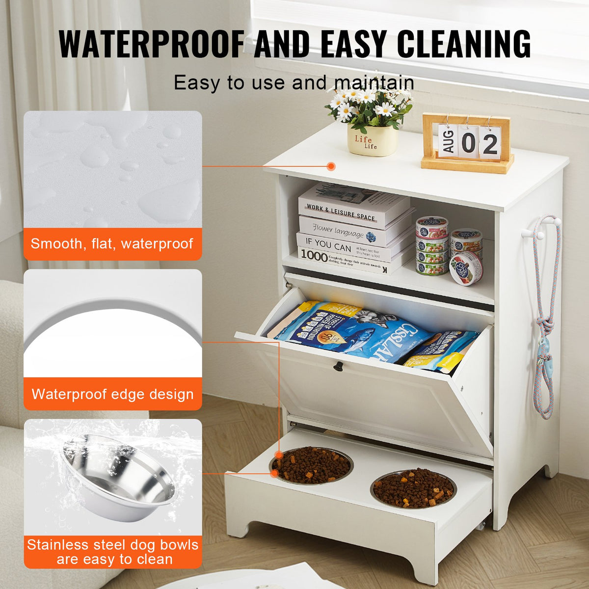 Pet Feeding Station | 2 Elevated Dog Bowls with Food & Toy Storage Cabinet | Wooden Pet Furniture