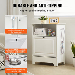 Pet Feeding Station | 2 Elevated Dog Bowls with Food & Toy Storage Cabinet | Wooden Pet Furniture