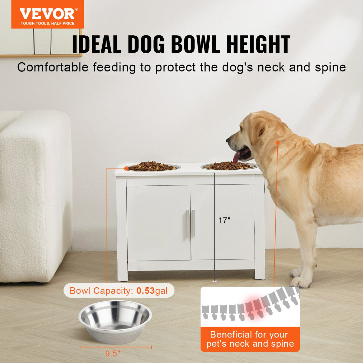 Pet Feeding Station | Raised Dog Bowls with Food & Toy Storage Cabinet