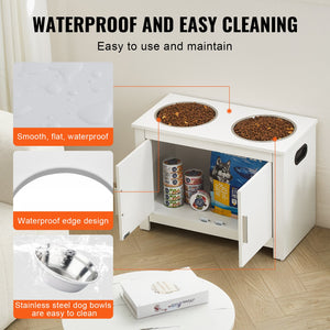 Pet Feeding Station | Raised Dog Bowls with Food & Toy Storage Cabinet