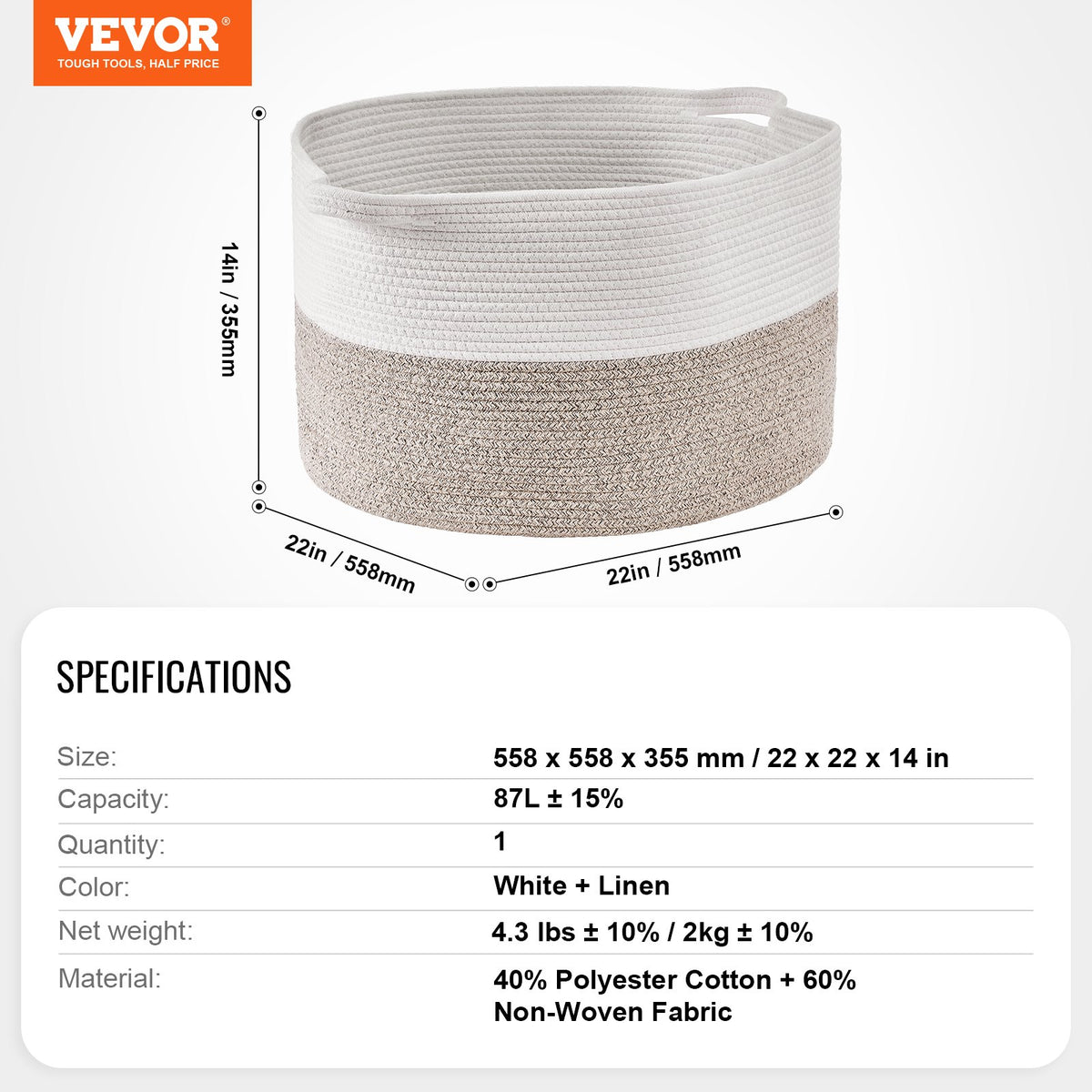 Cotton Rope Storage Basket | 87L Woven Blanket Basket